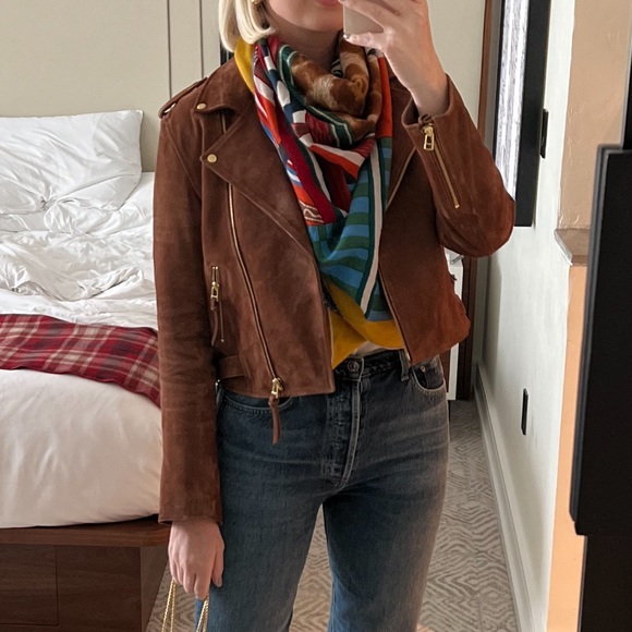 Sezane Jackets & Blazers - Sezane Suede Moto Jacket in Cognac/Brown with Gold Hardware